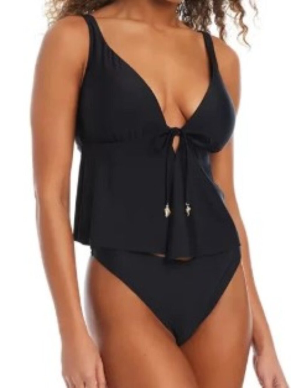 Bar III Tunnel Fly Away Swimsuit Tankini Top Tie Front Black - New! Size Medium